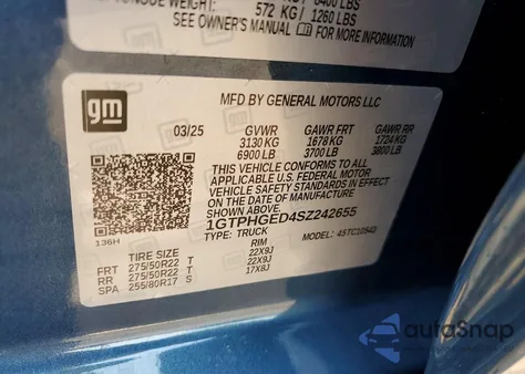 2025 GMC Sierra C1500 Denali z USA, uszkodzony, nr VIN 1GTPHGED4SZ242655